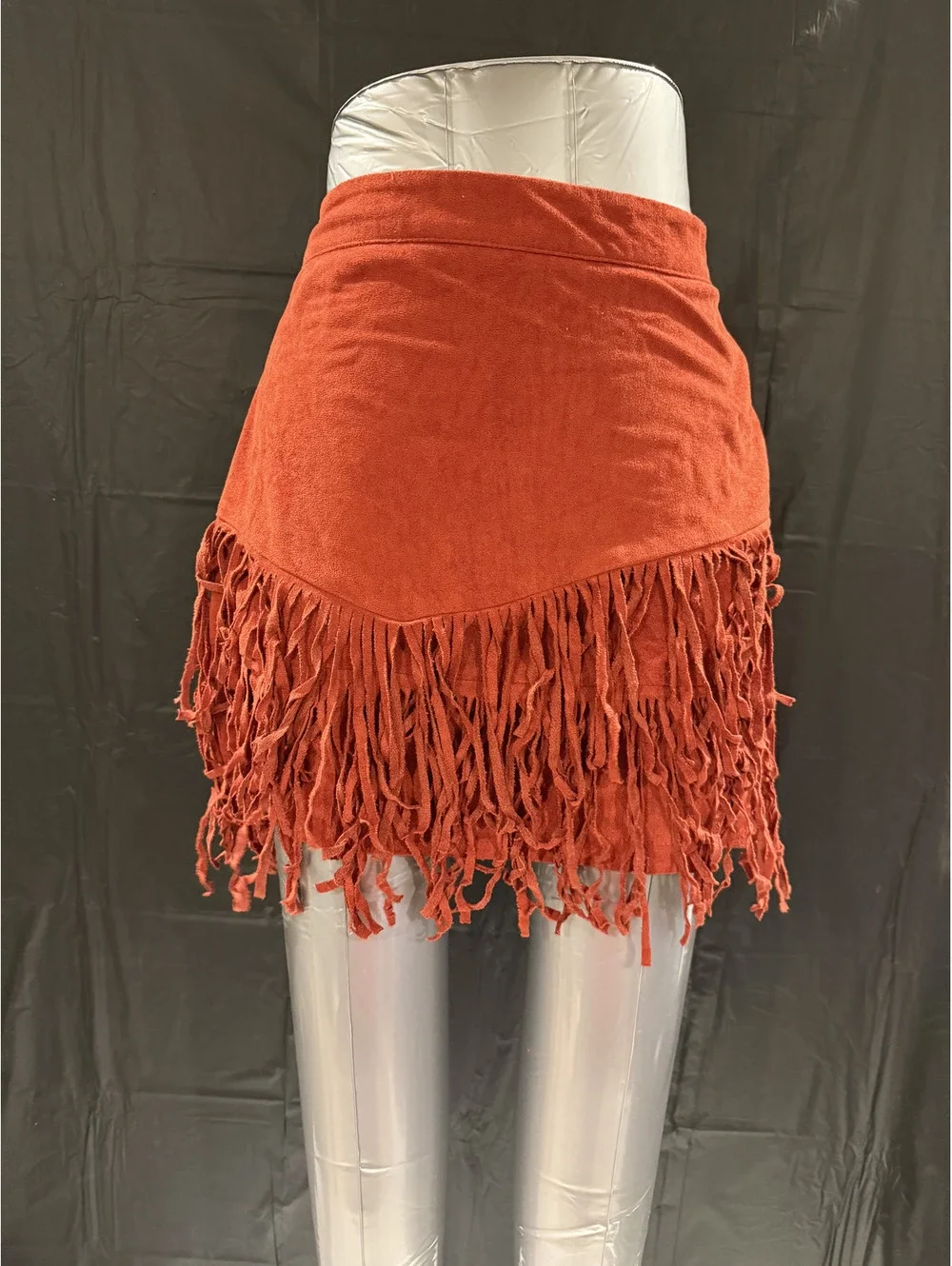 Shein Rust fringe mini skirt beautiful and sexy look. Size XL stylish suede